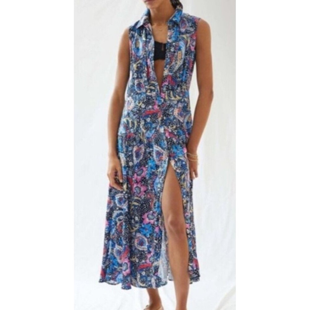 Mauve-Anthropologie Multicolor Boho Whimsical Paisley Resort A-Line Midi Dress 8
